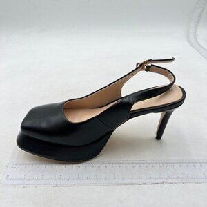 FOWT Black Platform Closed Square Toe Pumps High Heels Slingbacks Casual Shoes